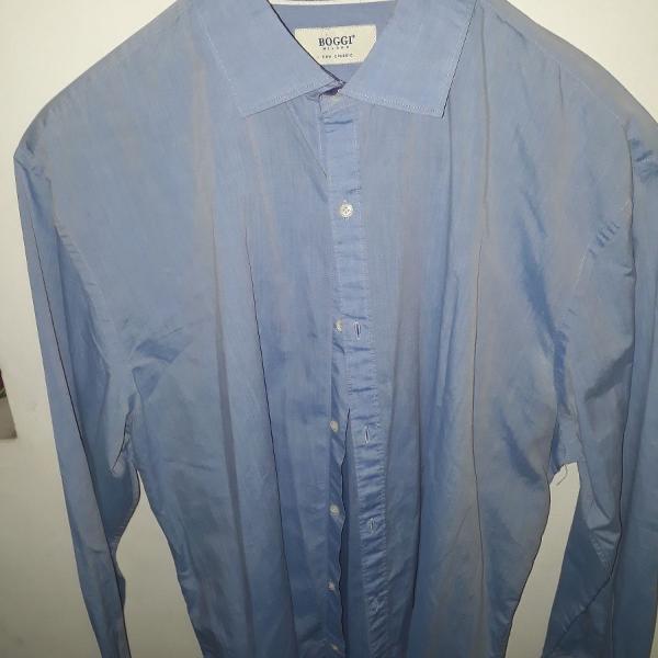 Boggi Milano, camisa manga longa de algodão azul
