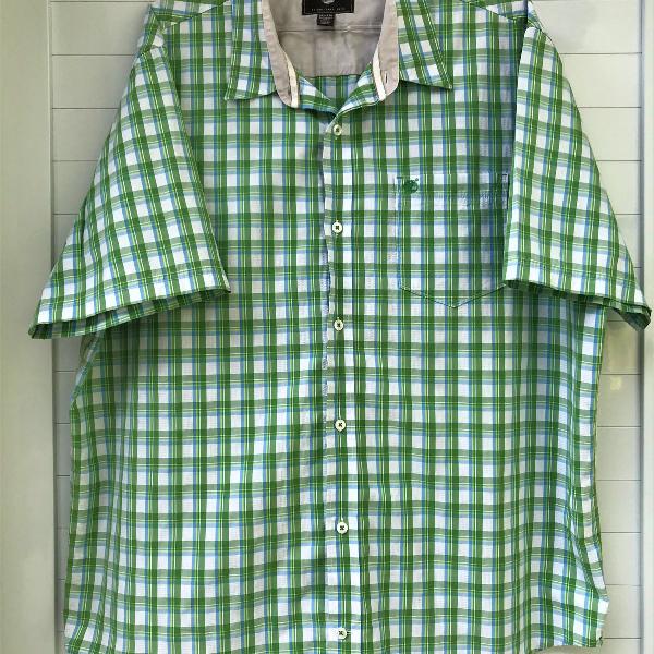 Camisa Masculina Timberland Xadrez Verde GGG de Manga Curta