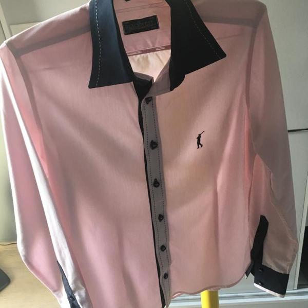 camisa social slim fit masculina rosa claro - blackwest