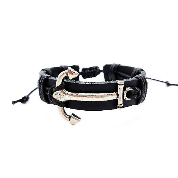 pulseira de couro masculina com âncora - cody