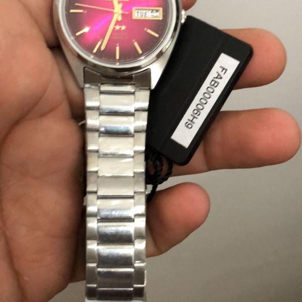 relógio automático orient prata vermelho fab0006h9