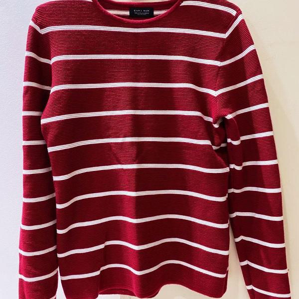 suéter listrado vermelho e branco zara
