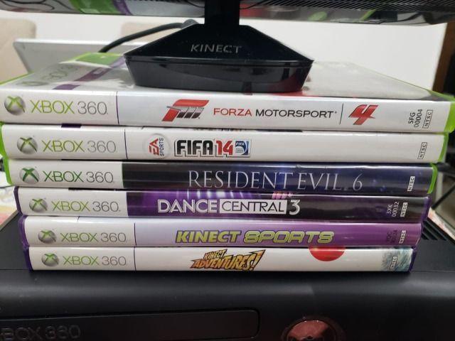 Xbox 360 Seminovo + Kinect + 2 controles + 5 jogos