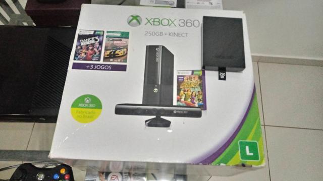 Xbox 360 na caixa com KINECT+HD 250 GB+jogos