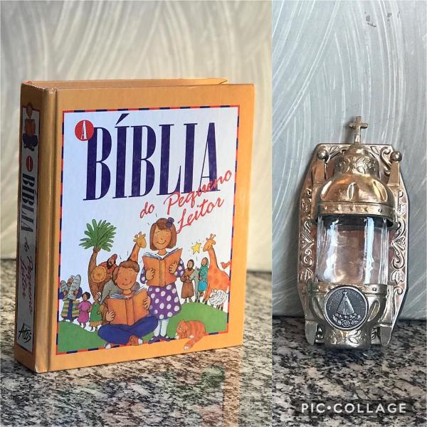 livro bíblia infantil + porta água benta (nunca usado)