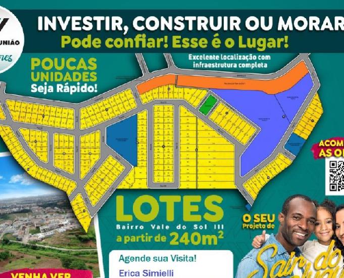 Lote de 480m² no Vale do Sol 3