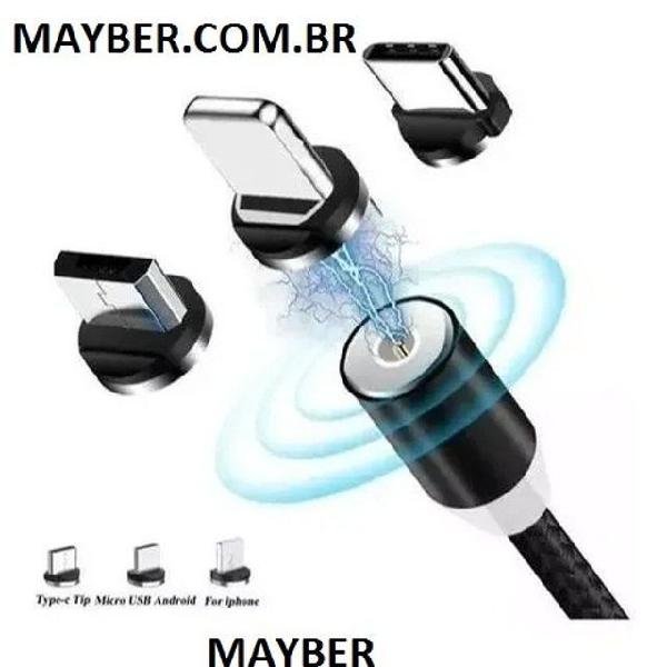 Cabo Usb Carregador Magnético Nylon Imã Rápido 3in1 Turbo