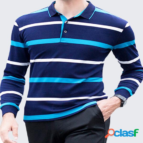 100% Algodão Polo Tricotado Manga Longa Casual Formal
