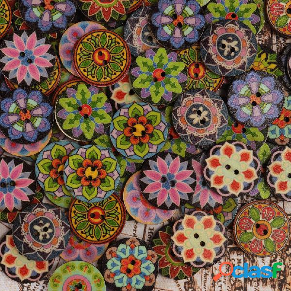 100 Pcs Botões De Costura De Madeira Florais Coloridas com