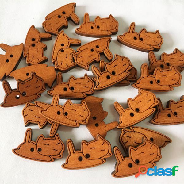 100 pcs botões de madeira em forma de gato botões de