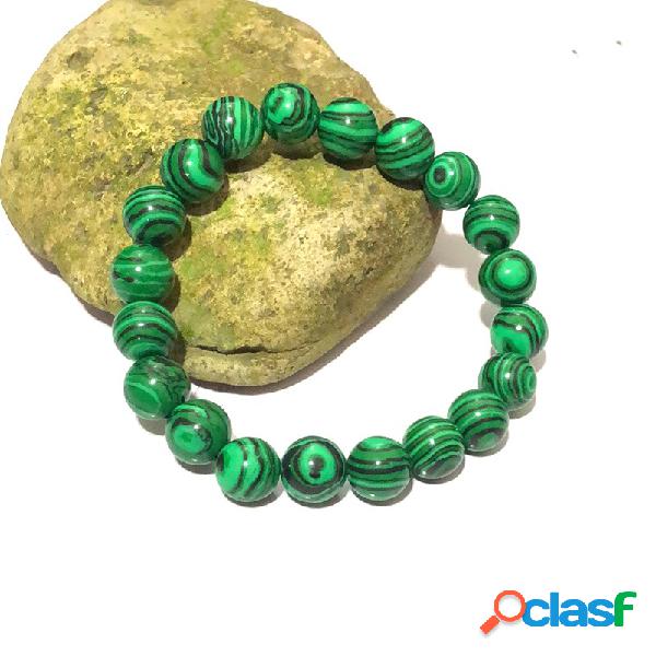 10mm Verde Malaquita Rodada Pulseira Elástica Na Moda