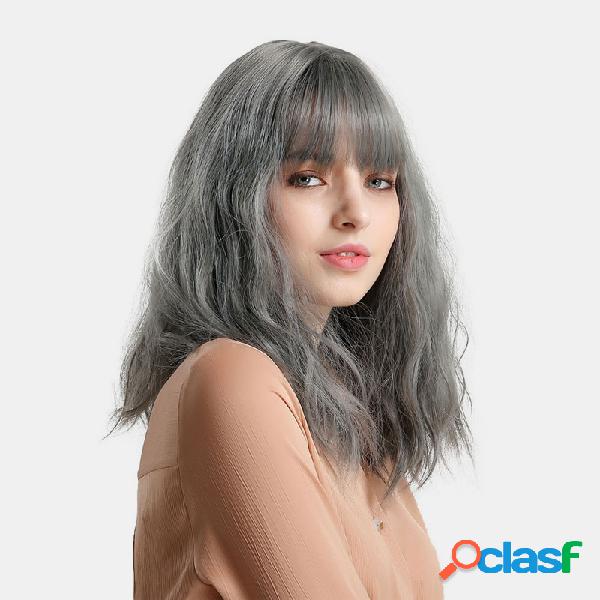 14 polegadas cinza azul onda reta curta bob Peruca franja