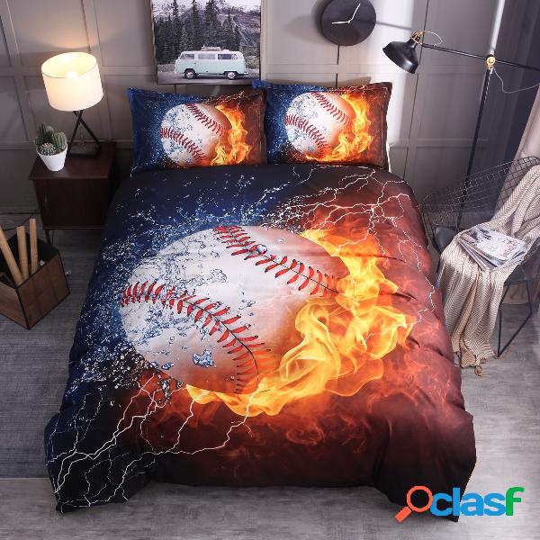 3 pcs 3d baseball doona colcha de cama conjunto de fronhas