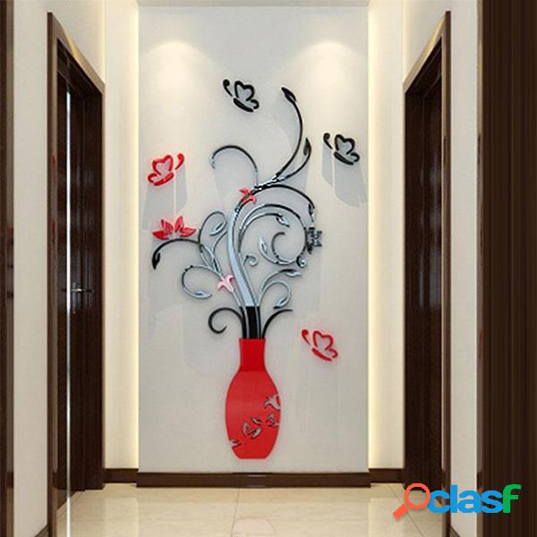 3D Flor Vaso Wall Adesivos Espelho Art Mural Casa