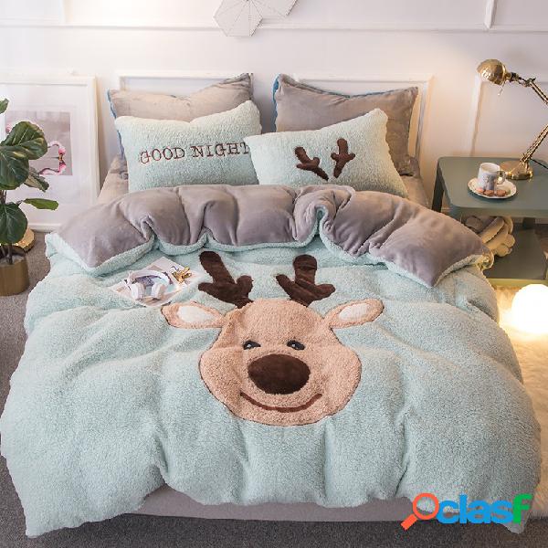 4 Pcs Shearling Conjunto De Cama Dos Desenhos Animados Elk