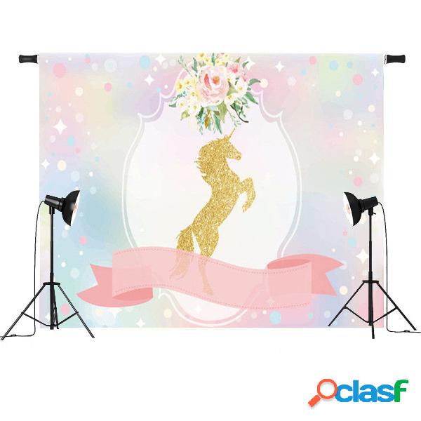 7x5FT Unicorn Ribbon Flowers Festa de festa de bebê Custom