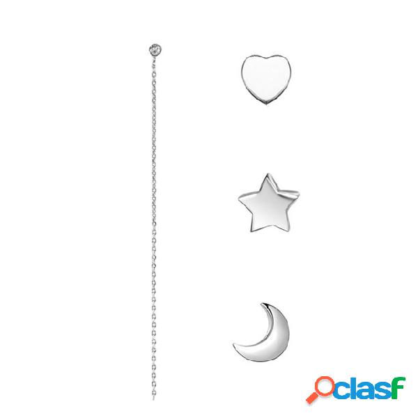 Assimetria punk cadeia longa brinco conjunto estrelas