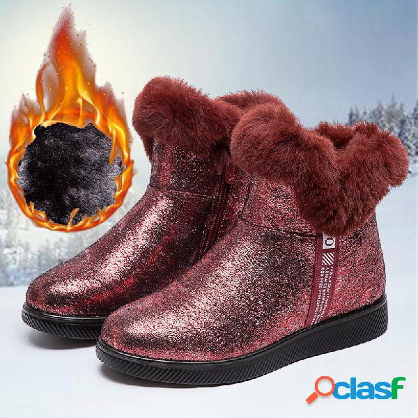 Bling dedo do pé redondo conforto botas de neve quente de