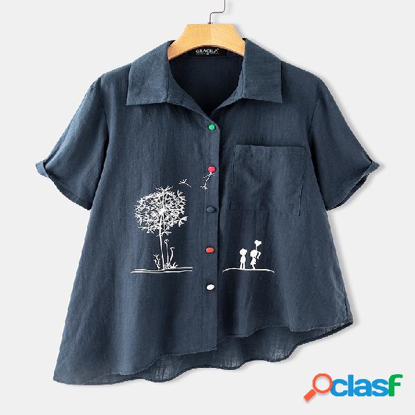Blusa Irregular de botão de bainha irregular impressa