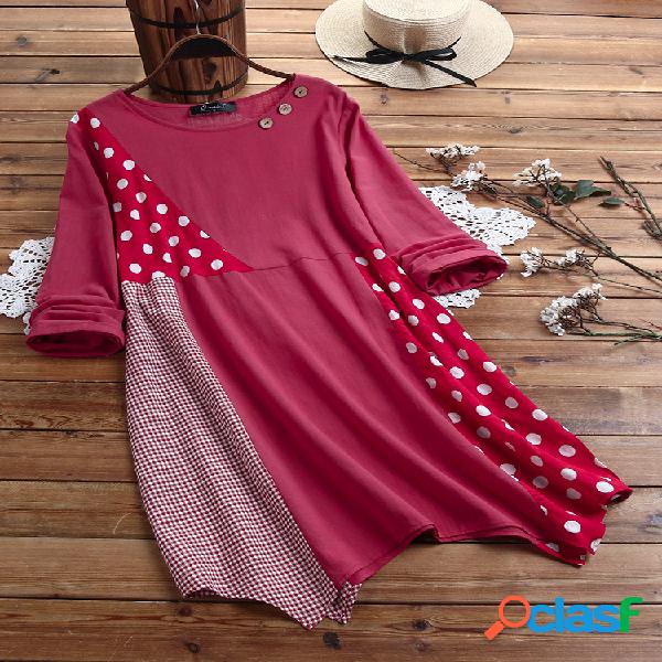 Blusa assimétrica dos retalhos Plus do às bolinhas da