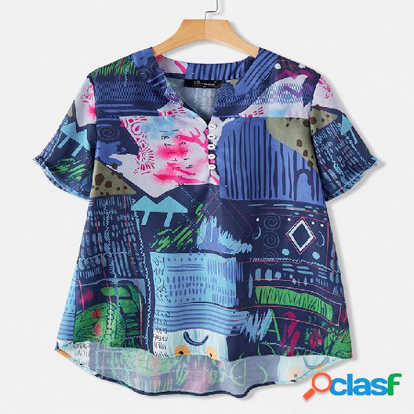 Blusa casual irregular de impressão Plus