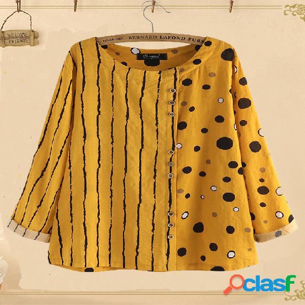 Blusa de bolinhas com estampa de retalhos Plus