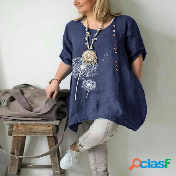 Blusa estampada flor Plus para mulheres