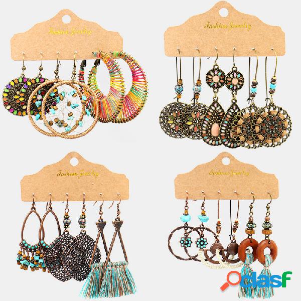 Bohemian Dreamcatcher Tassel Brincos Conjunto Oco