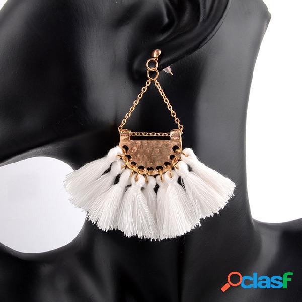 Bohemian Geometric Fan Brincos Ethnic Tassel Pingente Long
