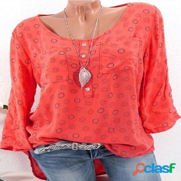 Bolinhas Imprimir Blusa Casual Manga Longa Para Mulheres