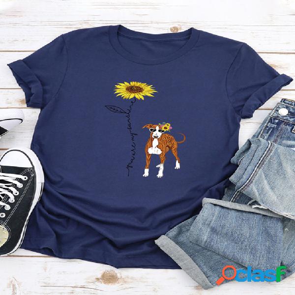 Cachorro T-shirt de manga curta com estampado floral dos