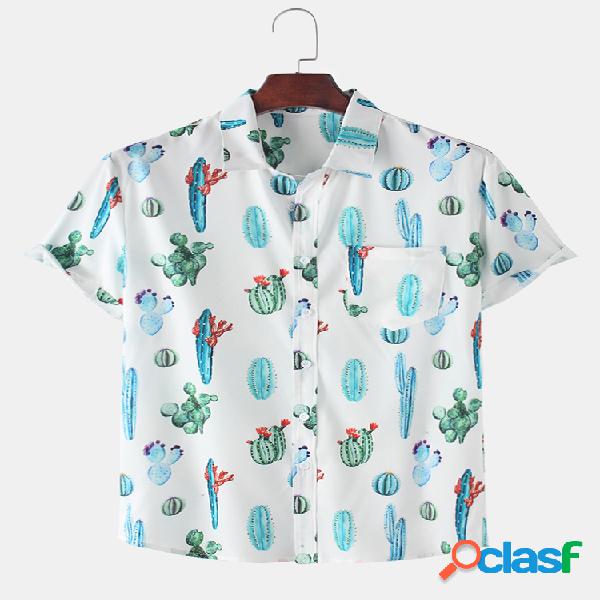 Cacto tropical para homem impresso camisas casuais