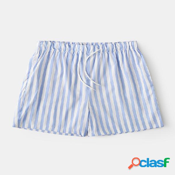 Calções de banho listrados casuais leves para homens,