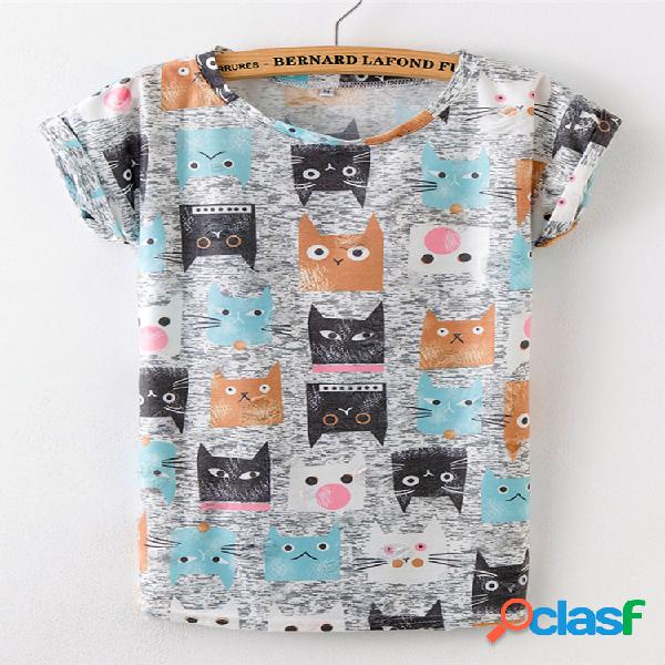 Camiseta Casual Estampada Rasgada Feminina Manga Curta Gola