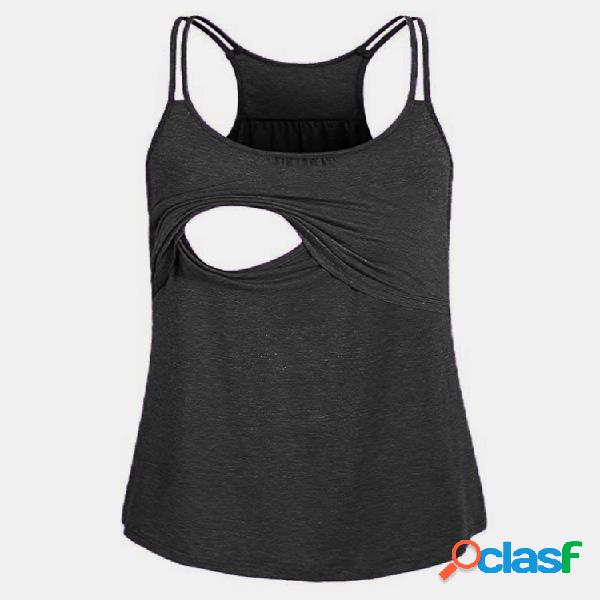 Camisola de alças de maternidade casual de cor sólida