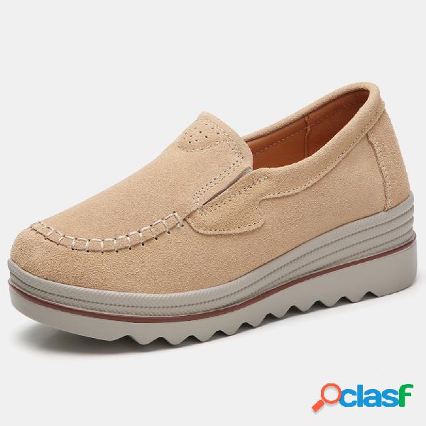 Camurça Rodada Toe Slip On Pure Color Casual Mulheres