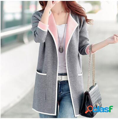 Cardigan de malha de seção longa de cor sólida