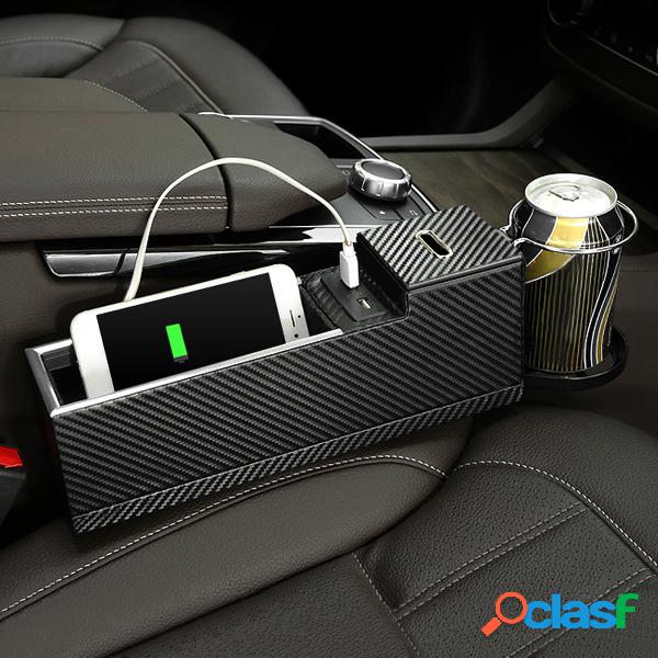 Carregador USB Car Seat Fenda Caixa De Armazenamento Assento