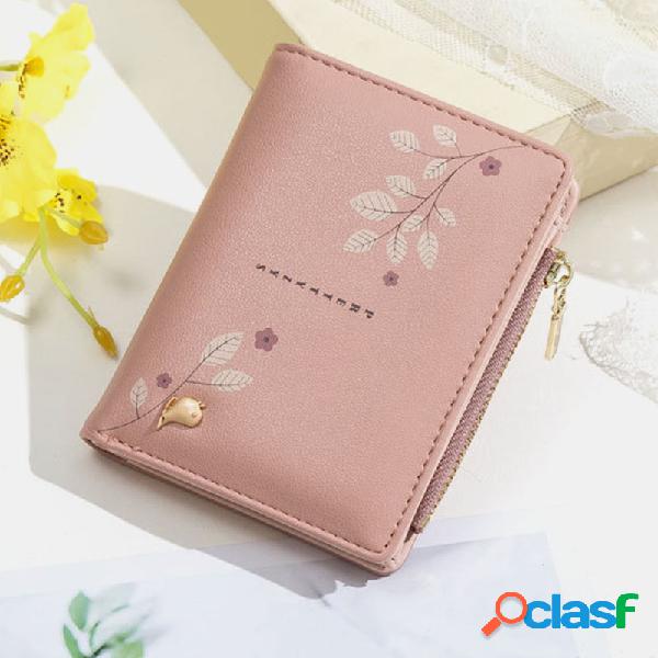 Carteira com zíper impressa flor feminina