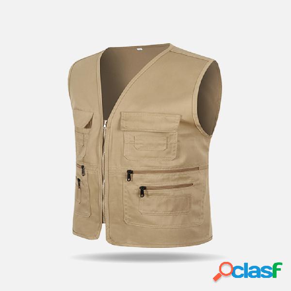 Casual Casual Pesca Multi-bolsos V Neck Cargo Voluntário