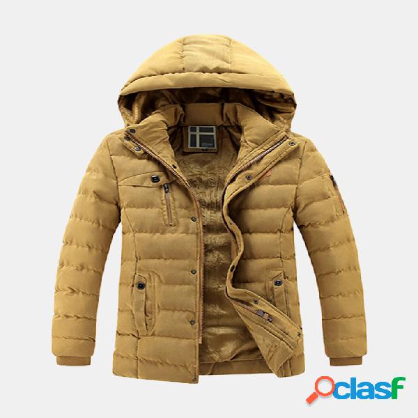 Casual Inverno Mid Long Thicken Quente Casaco Capuz