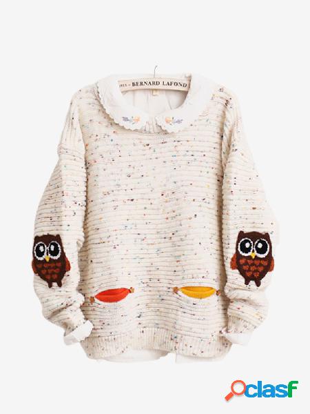 Casual Owl Padrão Print manga comprida O-neck Women