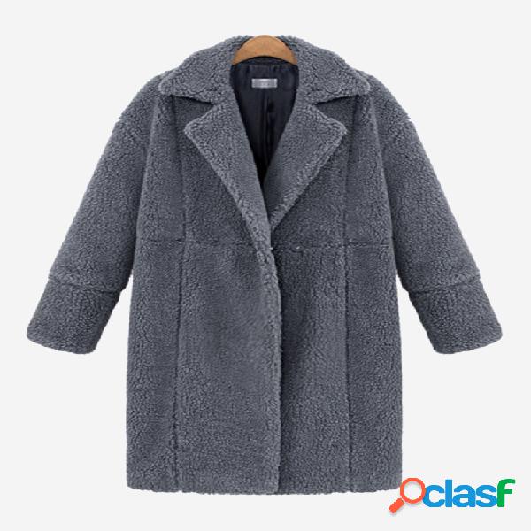 Casual Pure Color Thicken Lapel Mulheres de manga comprida