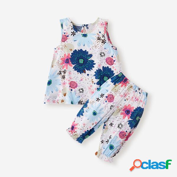 Conjunto de roupas sem mangas com estampa floral para menina