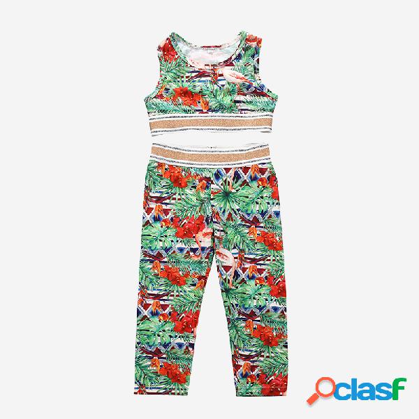 Conjunto de roupas sem mangas esportivas com estampa floral