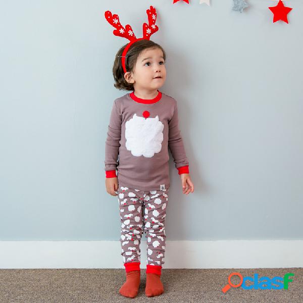 Crianças 2 Pcs Natal Pijama Set Santa Imprimir manga