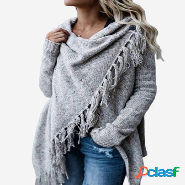 Cross Wrap Tassels Camisola de manga comprida para mulheres