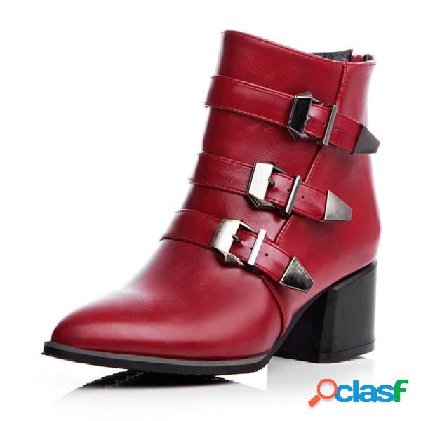 Dedo do pé apontado fivela zipper tornozelo botas