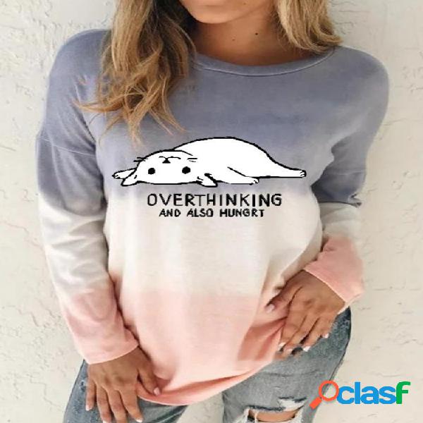 Desenhos animados gato imprimir letras Crewneck Plus blusa