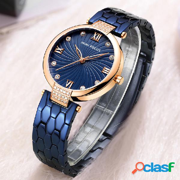 Elegante diamante mulheres assistir aço inoxidável moda